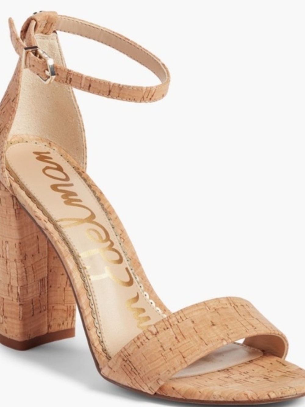 Sam Edelman Cork Block Heel Ankle-Strap Sandal - Natural